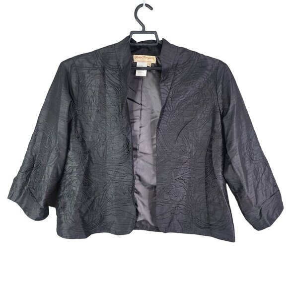 Womens Black Norm Thompson Silk Jacket Blazer Embroidered Design Size L - Picture 1 of 10